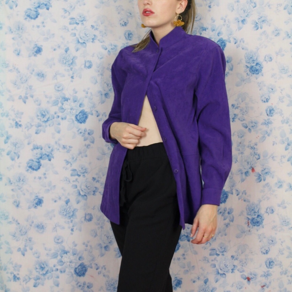 Vibrant Purple Suede Button Front Jacket